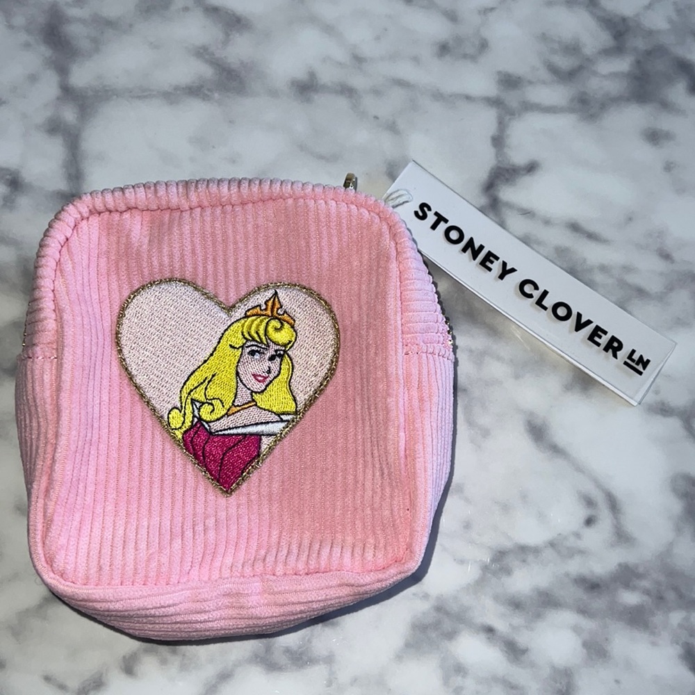 Stoney Clover Lane Mini Corduroy Pouch w/ Puffy Heart and Princess Aurora Heart